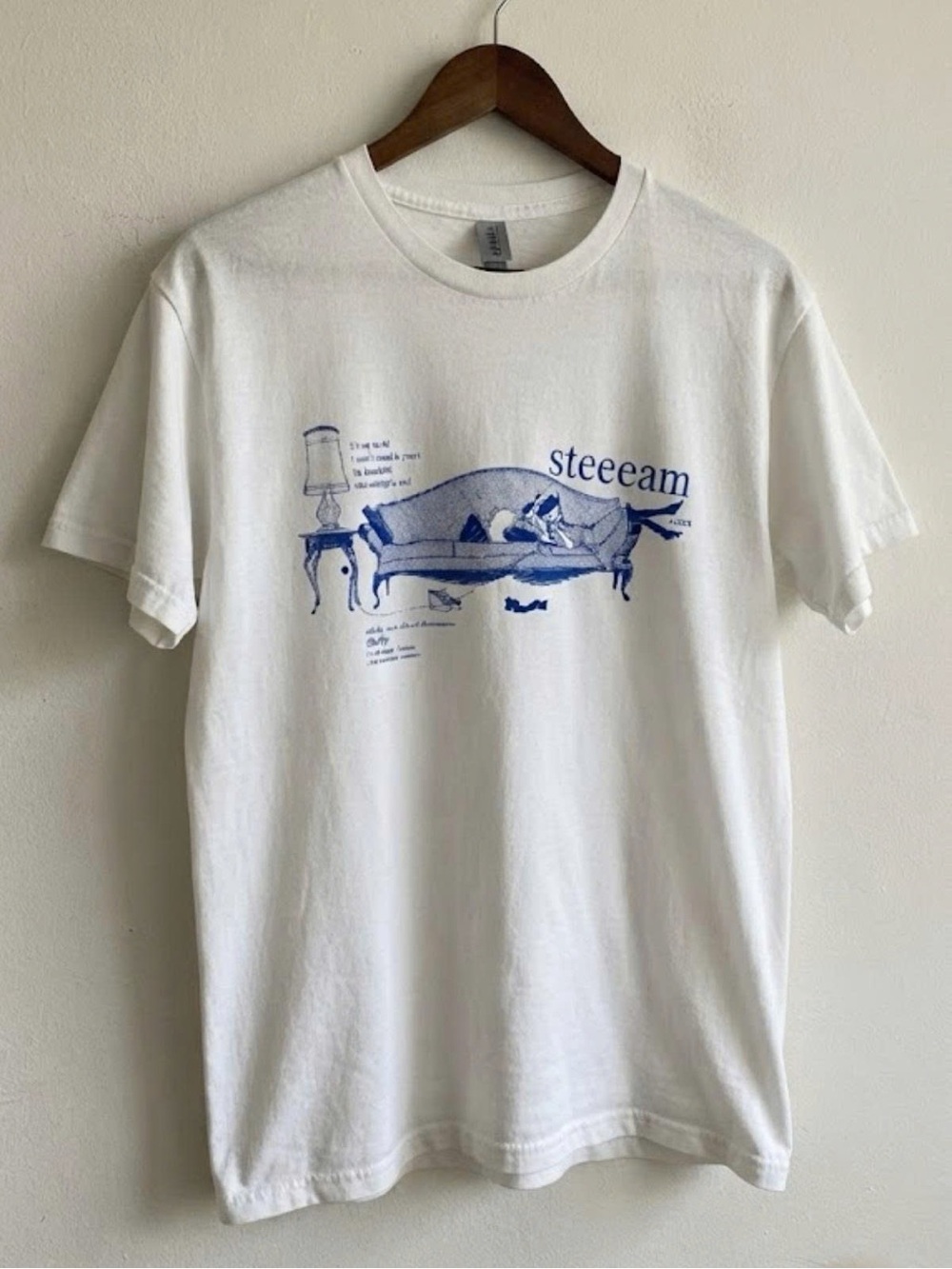Gildan White Tee with Blue 'steeeam' Graphic | Unisex Shirt